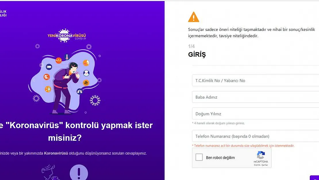 Sağlık Bakanlığı Online Korona Virüsü testi uygulaması web sitesi açıldı
