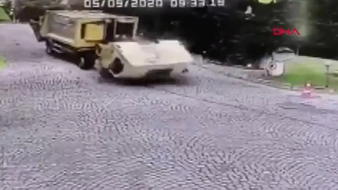 Sarıyer'de inanılmaz kaza! Çöp kamyonunun şoför kabini öne düştü ve metrelerce sürüklendi!
