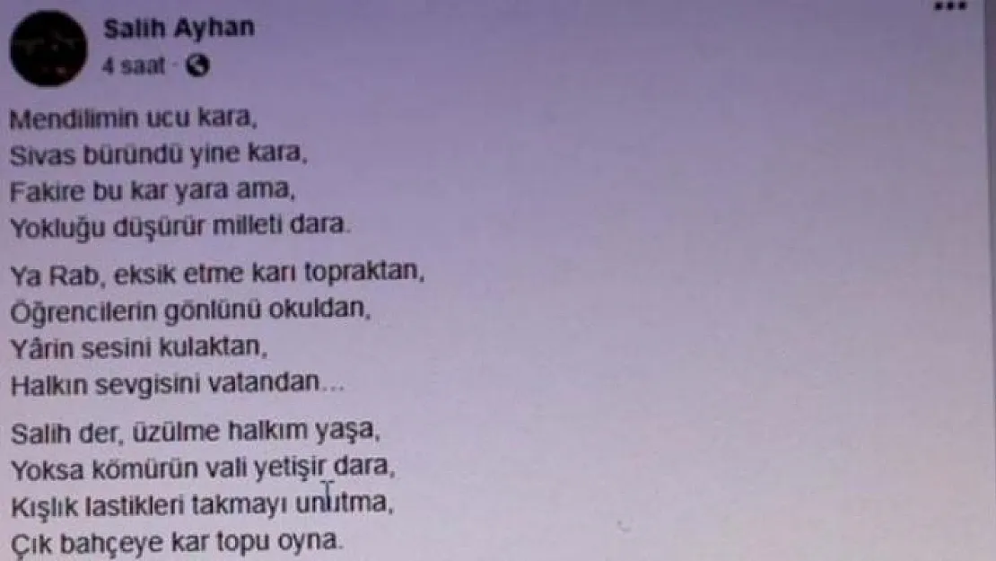 Sivas Valisi'nden şiirli kış lastiği uyarısı yaptı