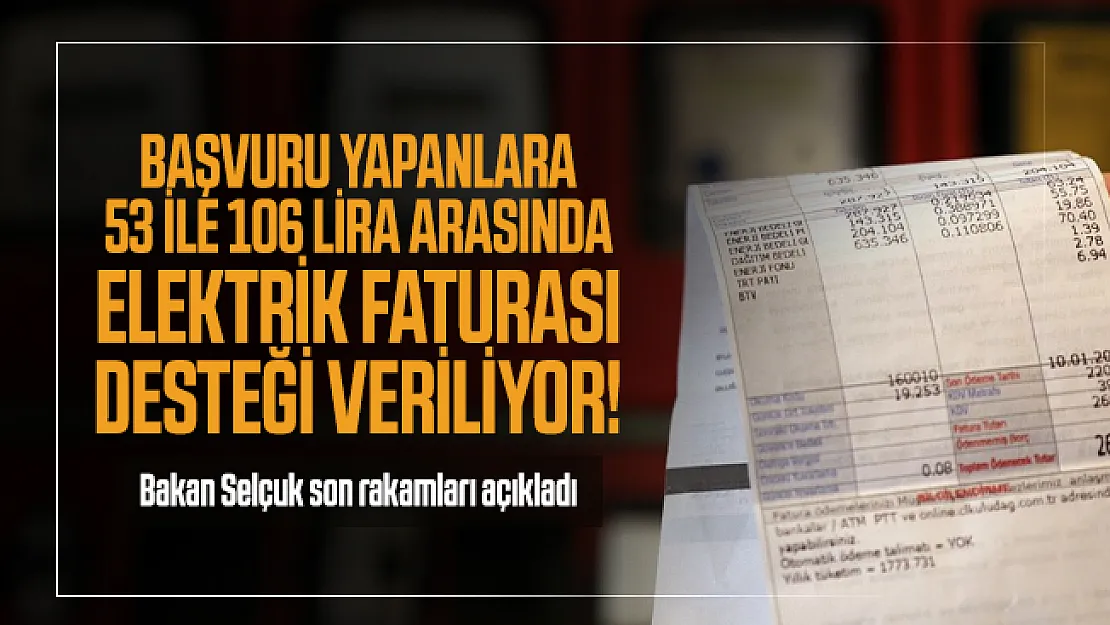 Son dakika 53 ile 106 Lira Arasında Elektrik faturası desteği veriliyor! Bakan Selçuk son rakamları açıkladı