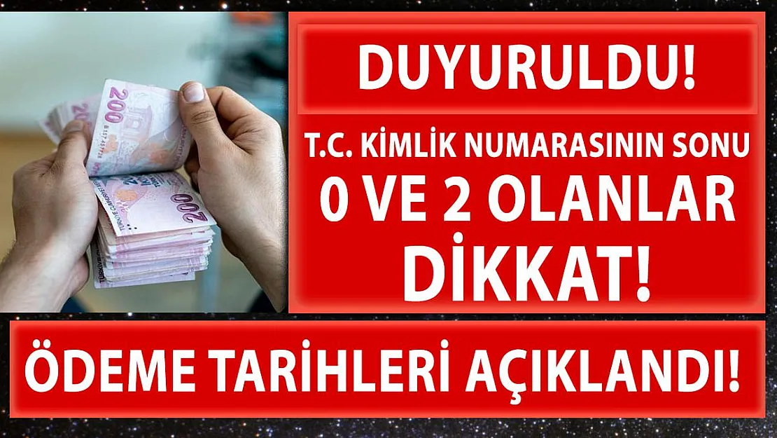 T.C.kimlik numarasının sonu 0 ve 2 olanlar için ödeme tarihi verildi!