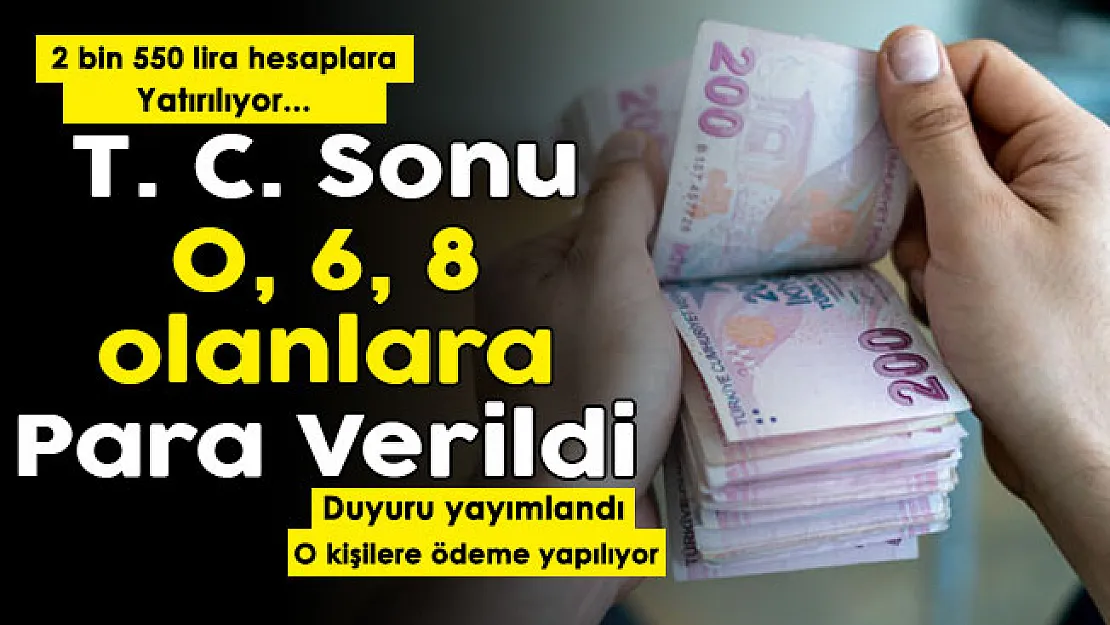 T.C.'sinin son hanesi 0, 6, 8 olanlara paralar ödendi! 2 bin 550 lira hesaplara yatırılıyor