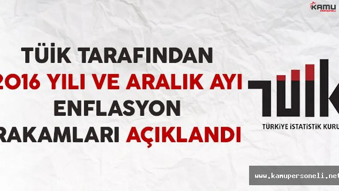 TÜİK Tarafından 2016 Yılı ve Aralık Ayındaki Enflasyon Rakamları Açıklandı