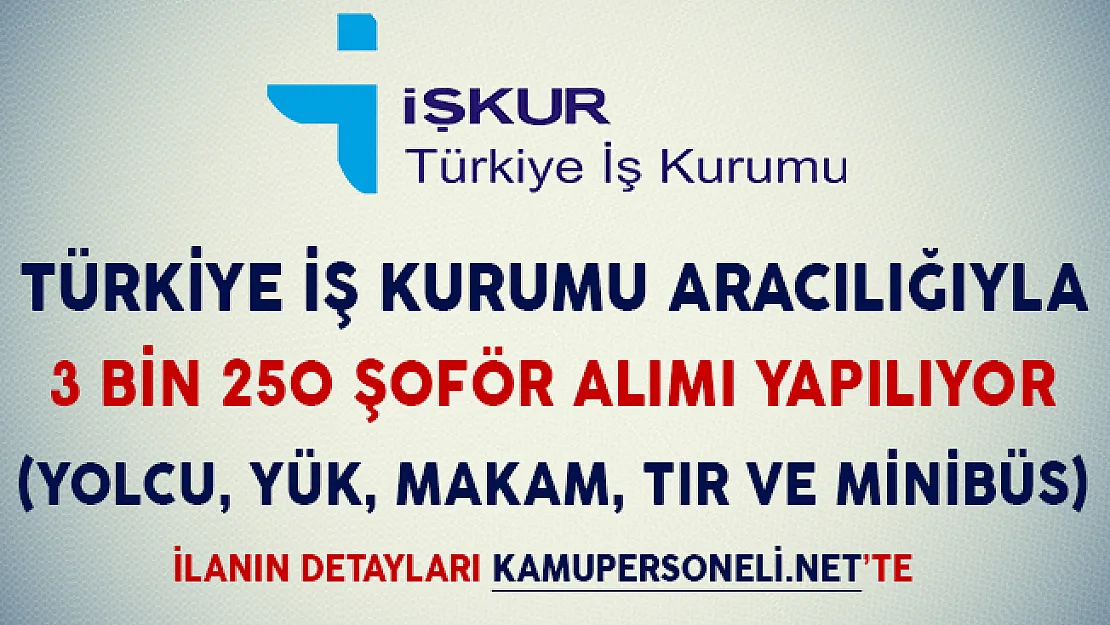 Türkiye İş Kurumu Aracılığıyla 3 Bin 250 Şoför Alım İlanı Yayımlandı (Makam, Yolcu, Yük ve Otobüs Şoförü)