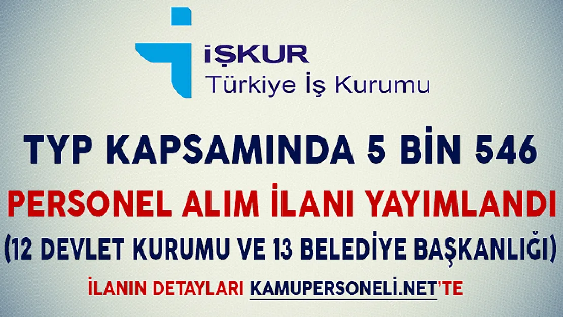 TYP Kapsamında 5 Bin 546 Personel Alımı İçin İlan Yayımlandı (12 Devlet Kurumu ve 13 Belediye Başkanlığı)