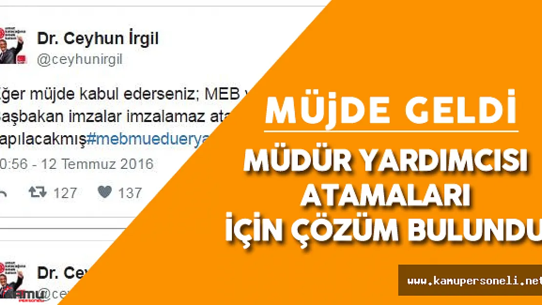 Ve Müjde Geldi ! MEB Müdür Yardımcısı Ataması Problemini Çözüyor
