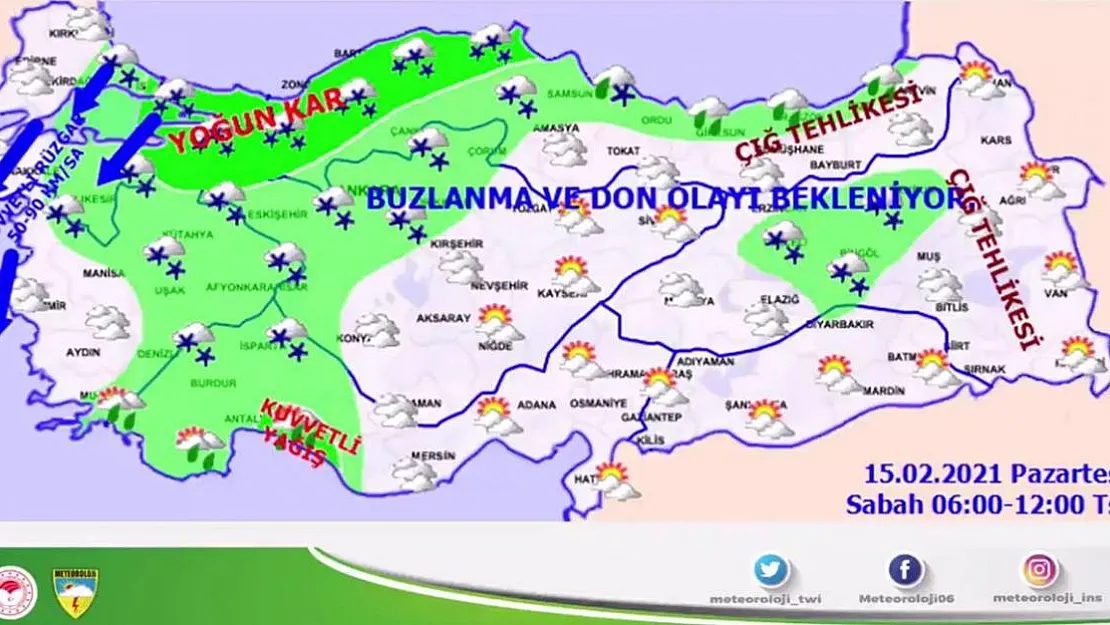 Yoğun Kar Yağışına Dikkat! Kuvvetli Rüzgar ve Fırtınaya Dikkat!