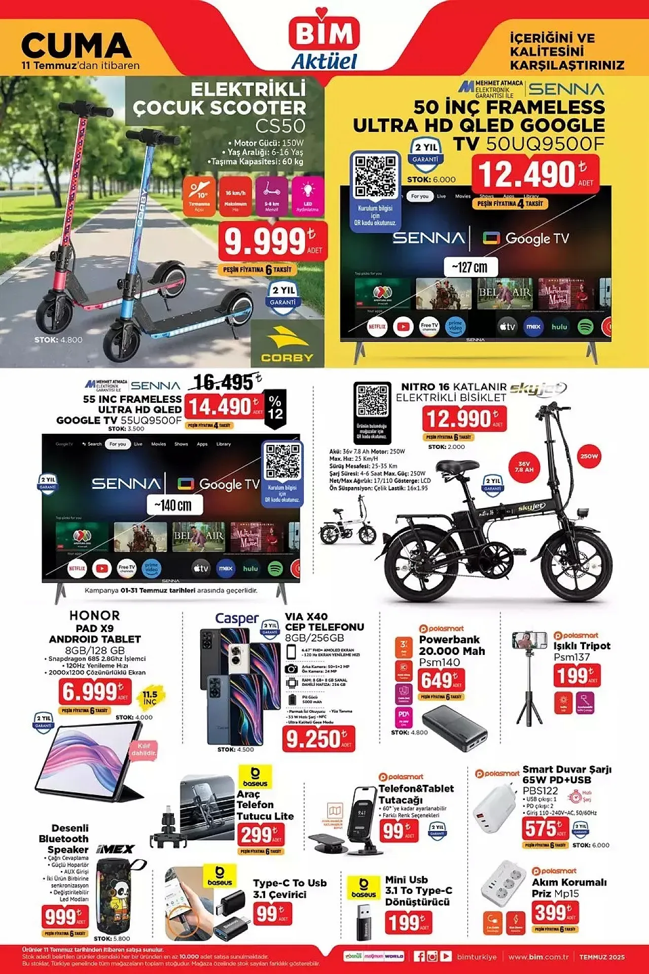 BİM 11 Temmuz Aktüel Ürünleri Cuma Fırsatlarıyla Rafta! Elektrikli Bisiklet, Valiz, TV ve Tablet İndirimde