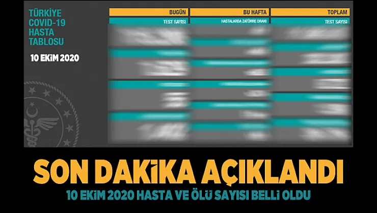 10 Ekim koronavirüs tablosu açıklandı! Türkiye corona virüs hasta ve ölü sayısı belli oldu!