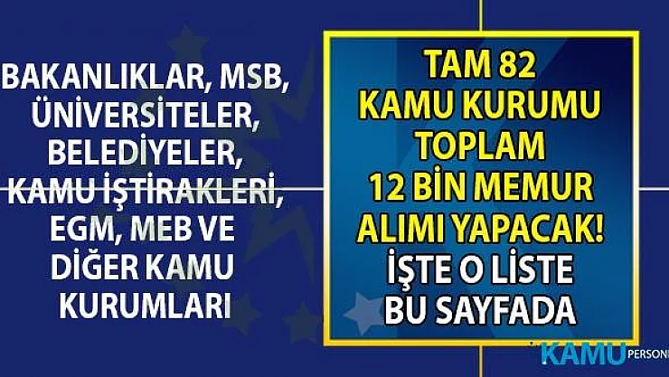 12 bin personel alımı yapılacak! KPSS'li ve KPSS'siz kamu personeli alımı yapan 82 resmi kurumun güncel iş ilanları!