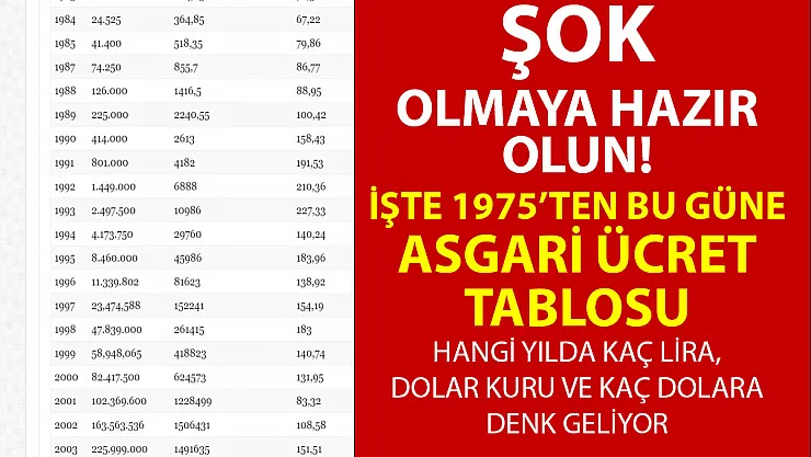 1975 - 2022 arası Asgari ücret tablosu! Yıllara göre dolar üzerinden asgari ücret tutarları