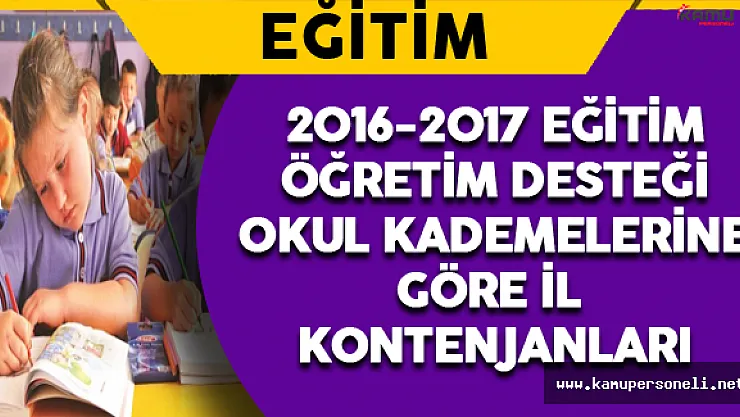 2016-2017 Eğitim Öğretim Desteği İl Kontenjanları Değiştirildi