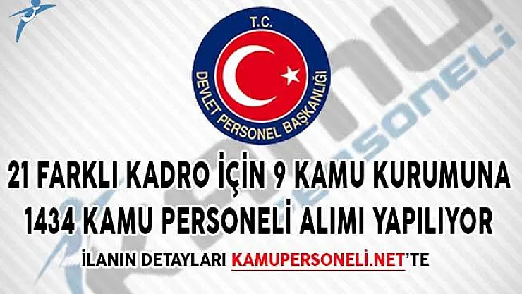 21 Farklı Kadro İçin 9 Kamu Kurumuna 1434 Kamu Personeli Alımı Yapılıyor