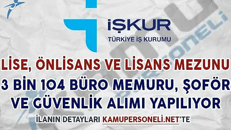 3 Bin 104 Büro Memuru, Şoför ve Güvenlik Görevlisi Alımı İçin İlan Yayımlandı