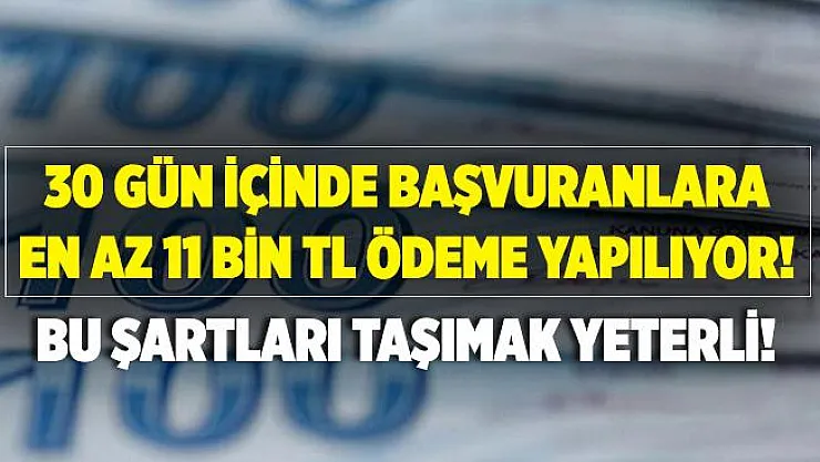 30 gün içinde başvuranlara en az 11 bin TL ödeme yapılıyor! Bu şartları taşımak yeterli!