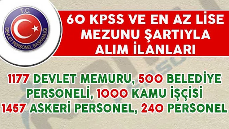 60 KPSS Puanıyla 3 Bin 357 Memur, Kamu İşçisi ve Belediye Personeli Alımı Yapılıyor