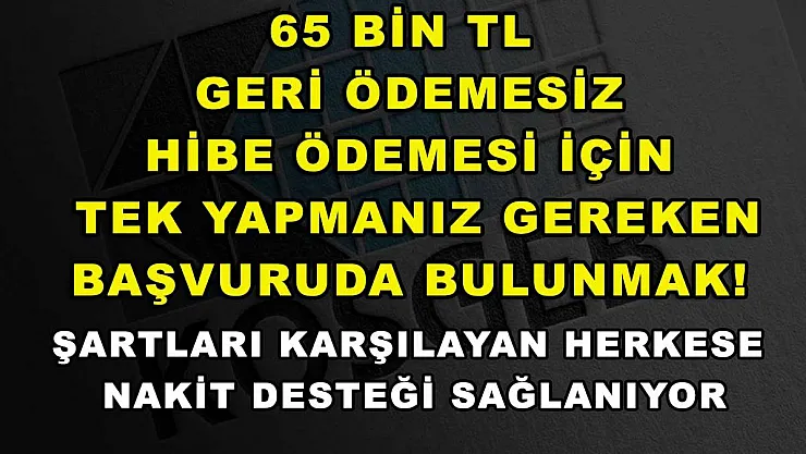 65 bin TL geri ödemesiz hibe ödemesi için tek yapmanız gereken başvuruda bulunmak! Şartları karşılayan herkese nakit desteği sağlanıyor