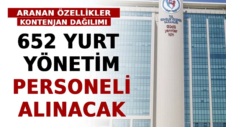 652 Yurt Yönetim Personeli Alınacak! İşte Adaylarda Aranan Özellikler Ve Kontenjan Dağılımı