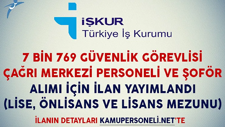 7 Bin 769 Çağrı Merkezi Personeli, Şoför ve Güvenlik Görevlisi Alımı İçin İlan Yayımlandı (Lise, Önlisans ve Lisans Mezunu)