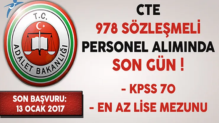 Adalet Bakanlığı En Az Lise Mezunu 978 Sözleşmeli Personel Alımında Son Gün !