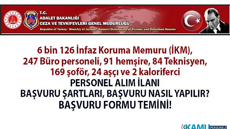 Adalet Bakanlığı KPSS 70 Taban Puanı ile 6 bin 126 İnfaz Koruma Memuru (Gardiyan) alımı başvuruları nereye yapılır? Başvuru şartları ve başvuru formu temini!