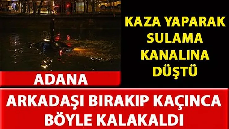 Adana'da kaza yapan araç sulama kanalına düştü