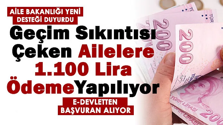 Aile Bakanlığı geçim sıkıntısı çeken her aileye 1.100 TL sosyal destek ödemesi yapıyor! e-Devletten başvuru yapın