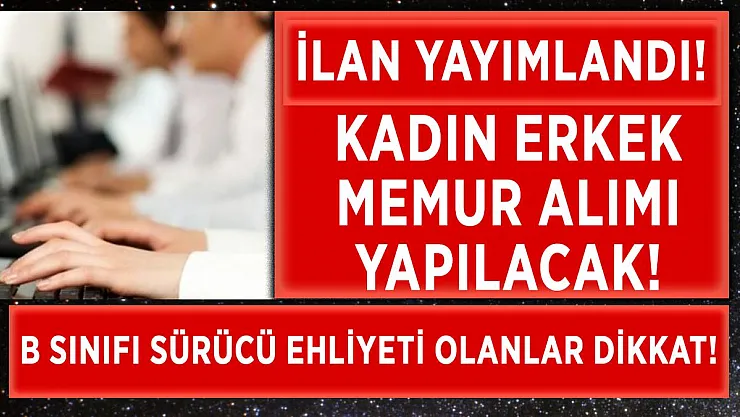B sınıfı sürücü ehliyeti olan kadın erkek memur alımı yapılacak!