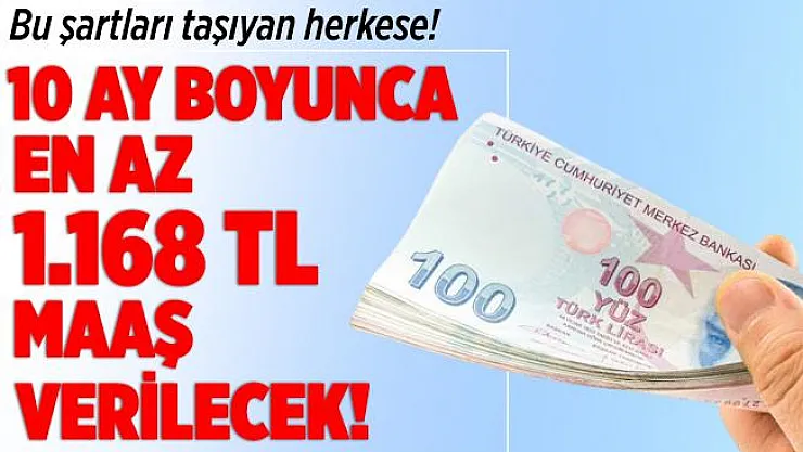 Başvuru için gerekli şartları taşıyan herkese 10 ay boyunca en az 1.168 TL maaş verilecek!