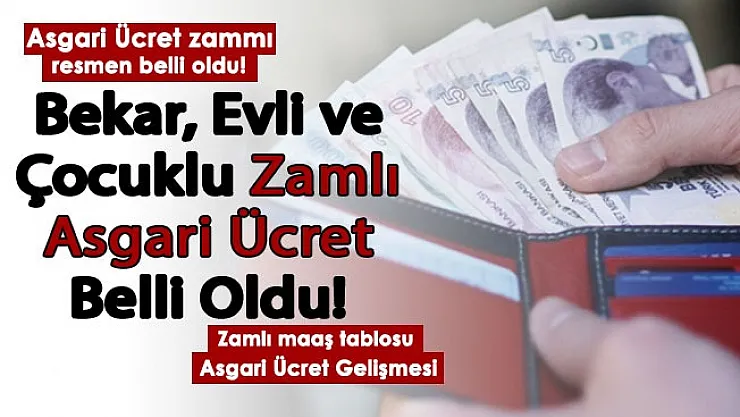 Bekar, evli ve çocuklu zamlı asgari ücret belli oldu! İşte zamlı maaş tablosu..