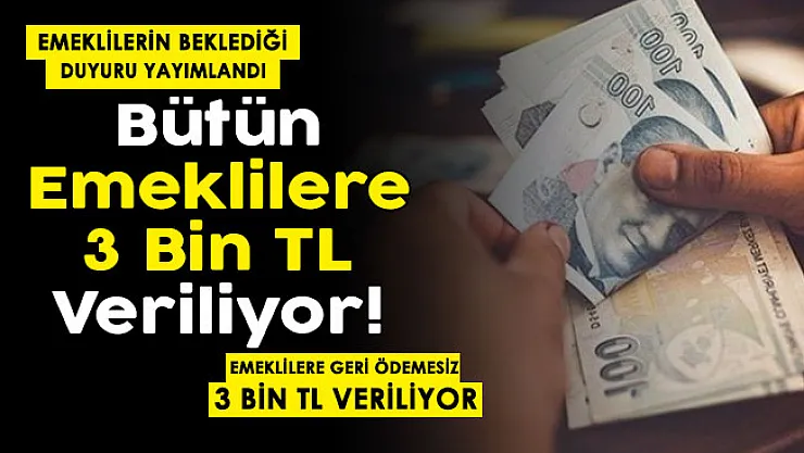 Geçim sıkıntısı çeken emeklilere müjdeli haber! Bütün emeklilere geri ödemesiz 3 bin lira veriliyor