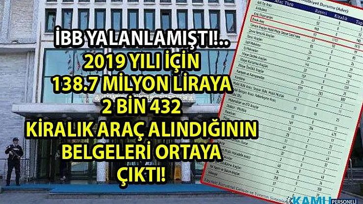 İBB'nin 2019 yılı için 138,7 milyon TL'ye 2 bin 432 araç kiraladığı ortaya çıktı!