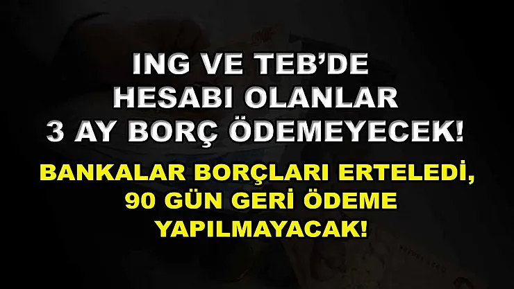 ING ve TEB'de hesabı olanlar 3 ay borç ödemeyecek! Bankalar borçları erteledi, 90 gün geri ödeme yapılmayacak!