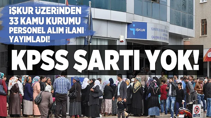 İŞKUR üzerinden 33 Kamu kurumu KPSS'siz personel alım ilanı yayımladı! İŞKUR kamu personel alım ilanı
