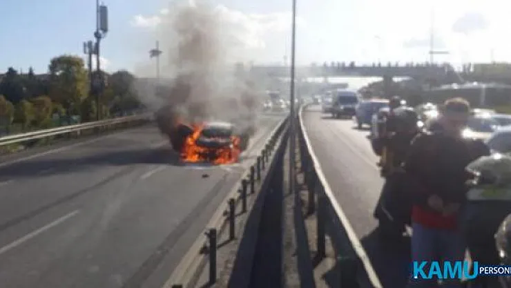 İstanbul'da trafik 1 saat durdu! Haliç Köprüsü'nde  araç cayır cayır yandı