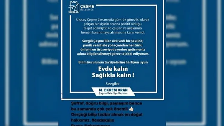 İzmir Çeşme'de Corona virüs hastası tespit edildi! Çeşme'de 45 aile karantinaya alındı