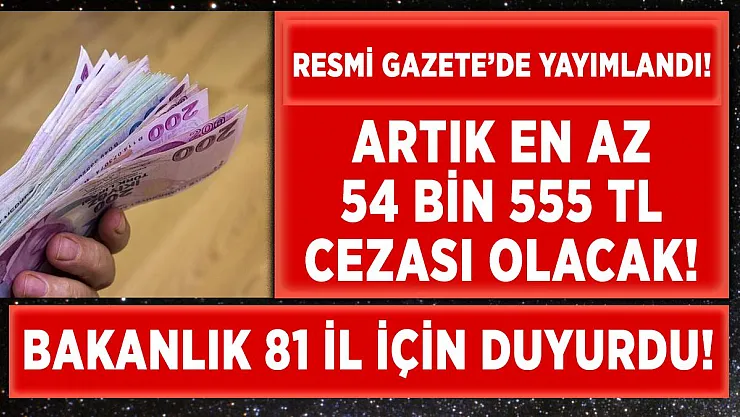 Karar Resmi Gazete'de yayımlandı! Artık 54 bin 555 TL cezası olacak!
