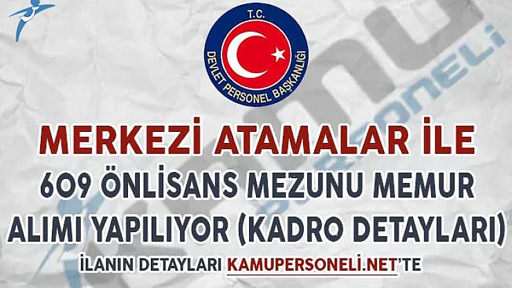 KPSS Merkezi Atamalarla 609 Önlisans Mezunu Memur Alımı Yapılıyor (Kadro Detayları)