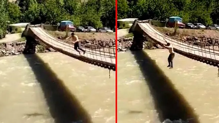 Milli sporcunun Çoruh Nehri'nin azgın sularına atlaması kameralara böyle yansıdı!