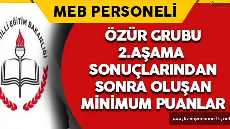 Özür Grubu 2.Aşama Tercih Sonuçlarından Sonra Oluşan Minimum Paunlar