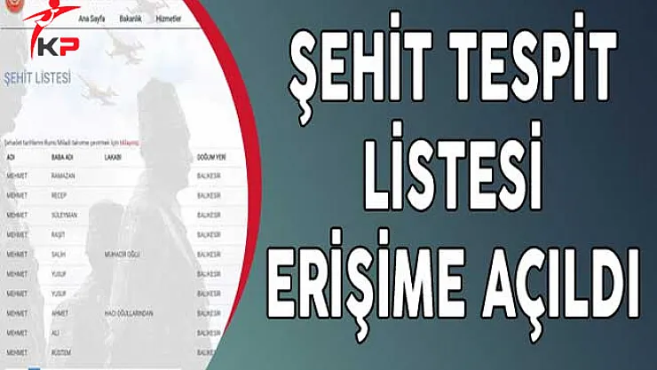 Şehit Tespit Listesi Erişime Açıldı