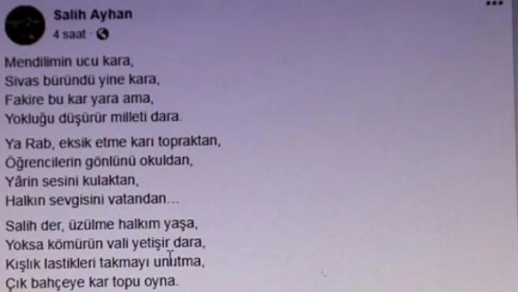 Sivas Valisi'nden şiirli kış lastiği uyarısı yaptı