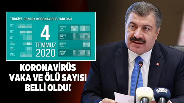 Son dakika 4 Temmuz koronavirüs vaka ve ölü sayısı belli oldu!