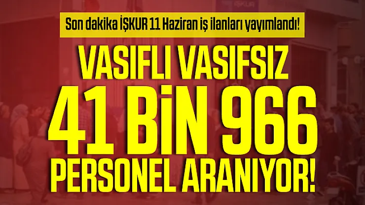 Son dakika İŞKUR 11 Haziran iş ilanları yayımlandı! Vasıflı Vasıfsız 41 bin 966 personel aranıyor!