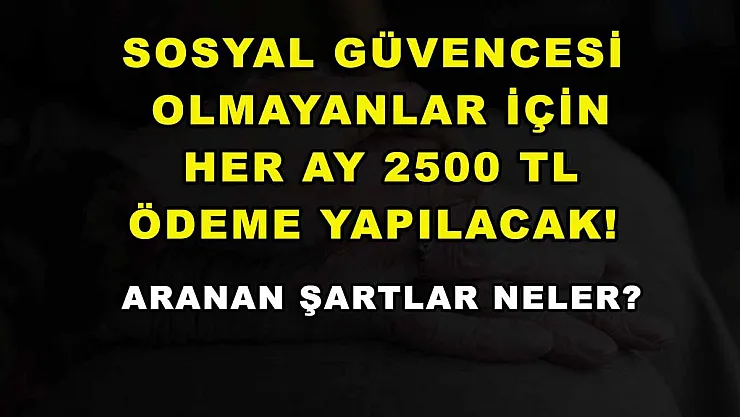 Sosyal güvencesi olmayanlar için her ay 2500 TL ödeme yapılacak! Aranan şartlar neler?