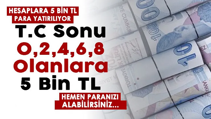 T.C'sinin sonu 0, 2, 4, 6, 8 olanlar için duyuru yapıldı! Hesaplara 5 bin TL yatıyor!