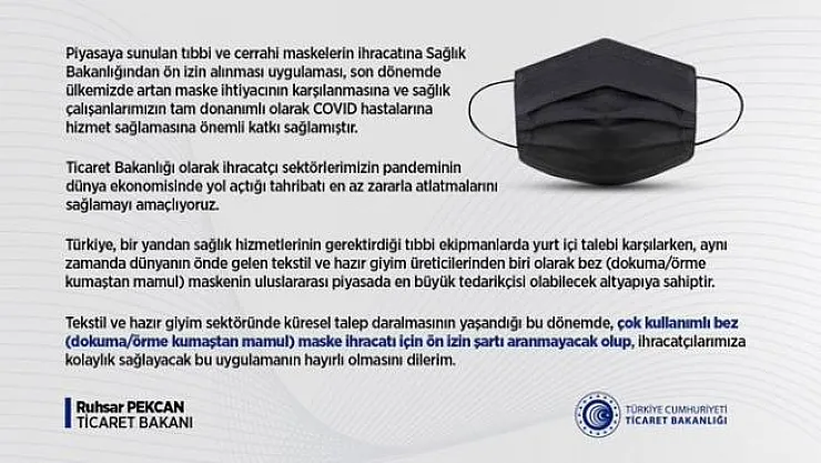 Ticaret Bakanlığı tarafından bez maskelere ilişkin kamuoyu bilgilendirmesi yapıldı!