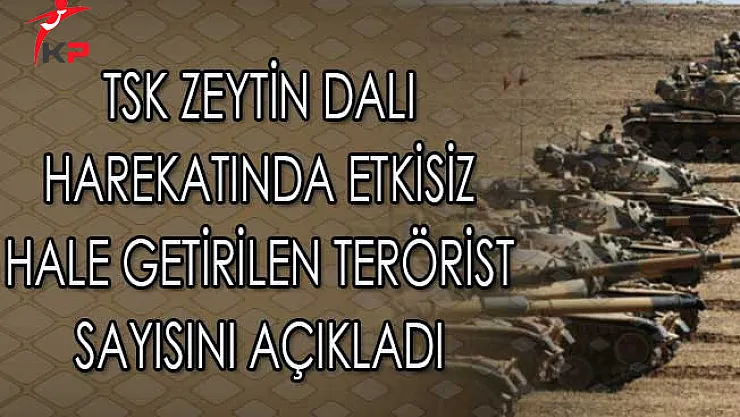 TSK Zeytin Dalı Harekatında Etkisiz Hale Getirilen Terörist Sayısını Açıkladı