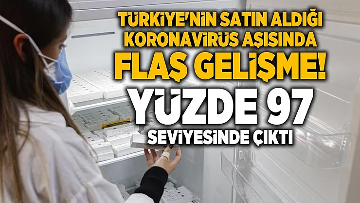 Türkiye'nin satın aldığı koronavirüs aşısında flaş gelişme! Yüzde 97 seviyesine çıktı