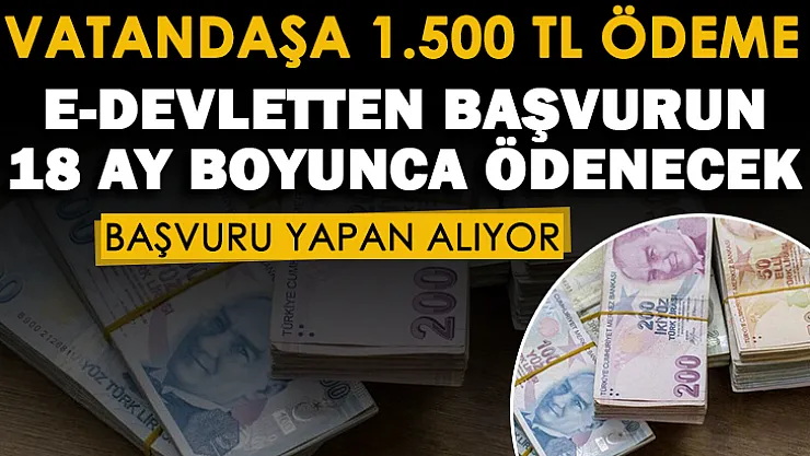 Vatandaşlara 18 ay boyunca 1.500 lira destek ödemesi veriliyor! Başvurular e-Devlet üzerinden alınıyor